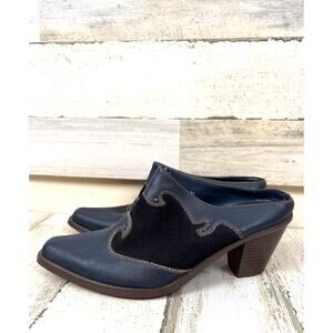 Vintage Unbranded Womens 7 Blue Suede and Leather Western Cowboy Mule Shoes